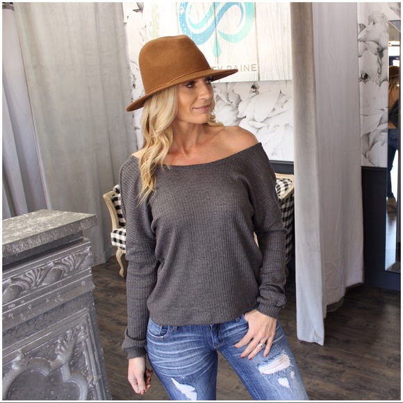 ✨Last One✨Charcoal Knot Back waffle knit top - Picture 4 of 8